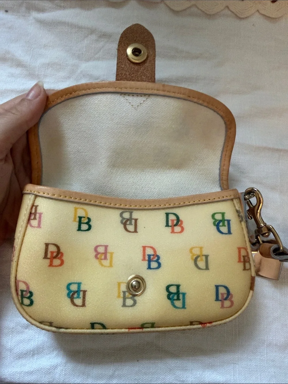 Dooney & Bourke Multicolor DB Logo Wristlet with Tan Trim
